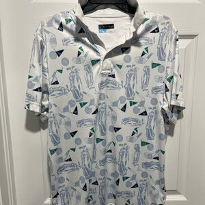 Golf Print Polo Shirt - White and Blue